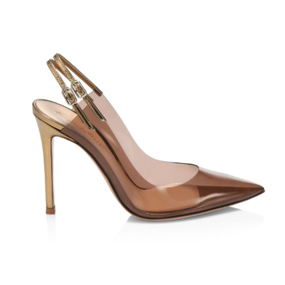 Gianvito Rossi Kyle PVC Pointed Toe Slingback Pumps Caramel Brown Womens EU 40.5